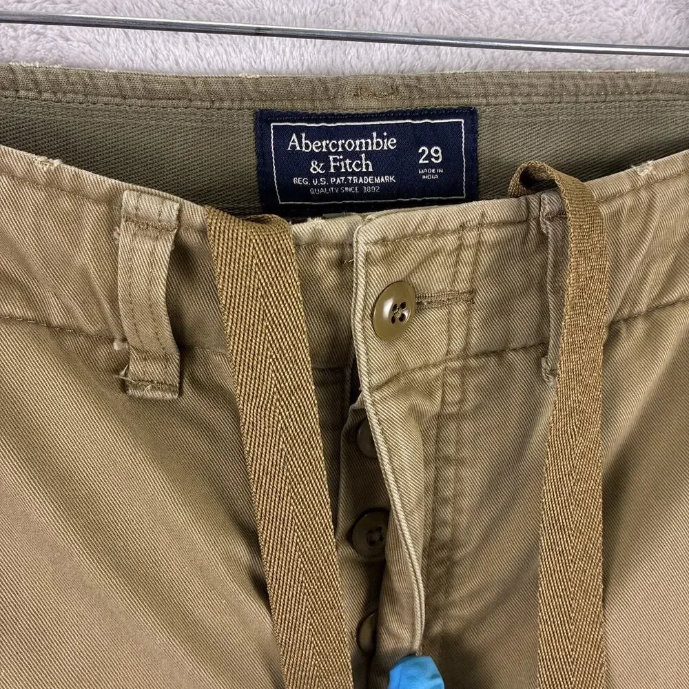 VTG Abercrombie & Fitch Cargo Shorts Men 29 Brown Paratrooper Military Baggy Y2K